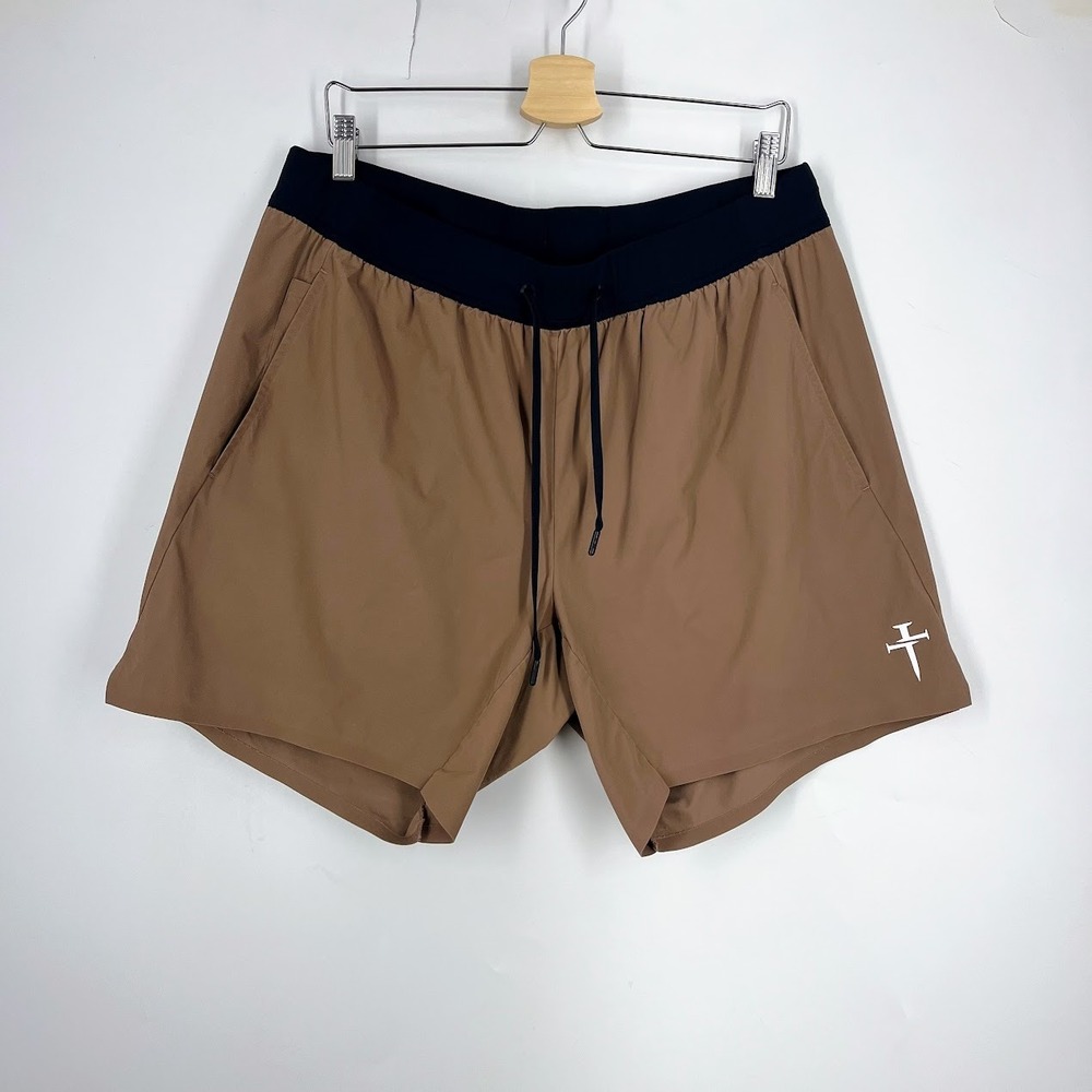 Three Nails Mens XXL Brown Black Athletic Training Gym Shorts Nylon Stretch 6in